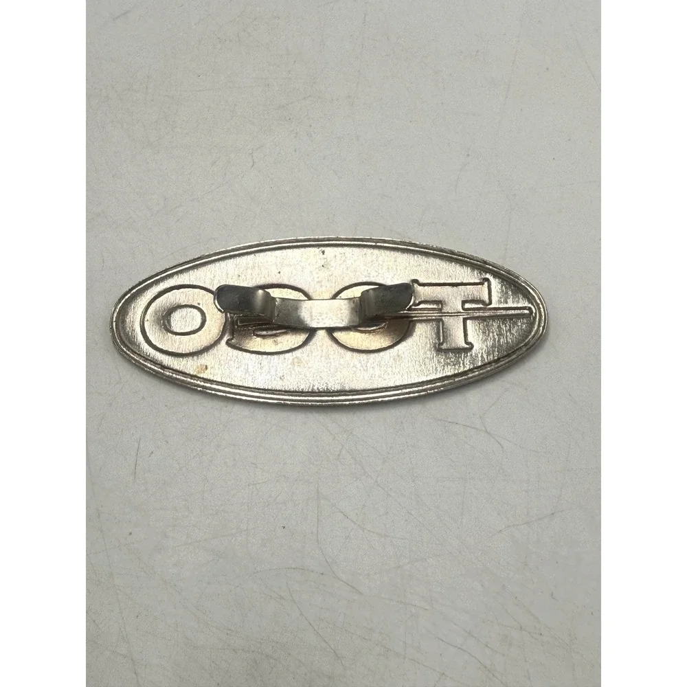 Vintage TOGO Oval Pin Black Enamel Gold Tone Red Accent Dual Prong Clip 2 Inch